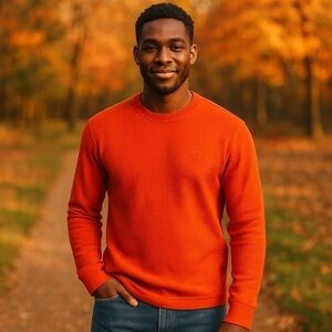 SEAN JOHN Neon Orange Waffle Knit Thermal Crewneck Y2K Streetwear Shirt Sz:  XL